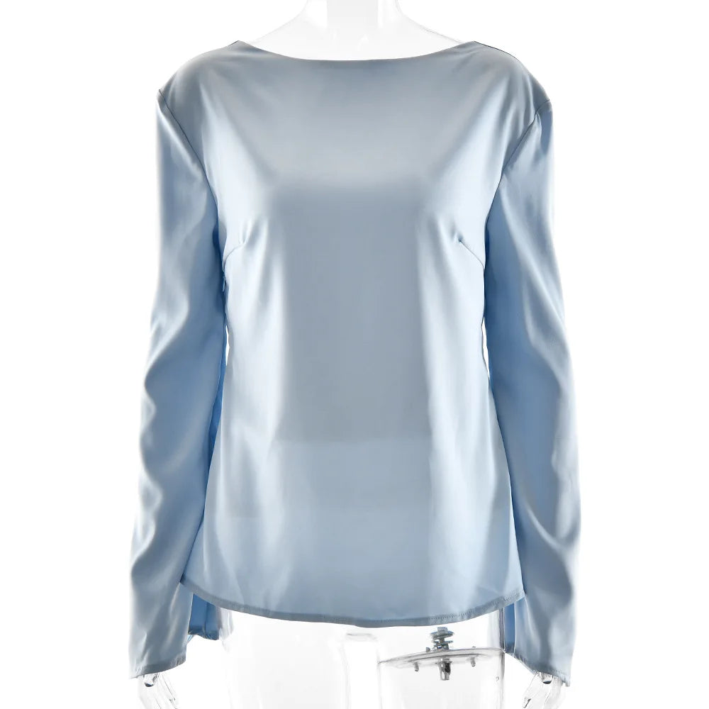 Morgan & Brooke | Long Sleeve Bell Cuff Satin Top