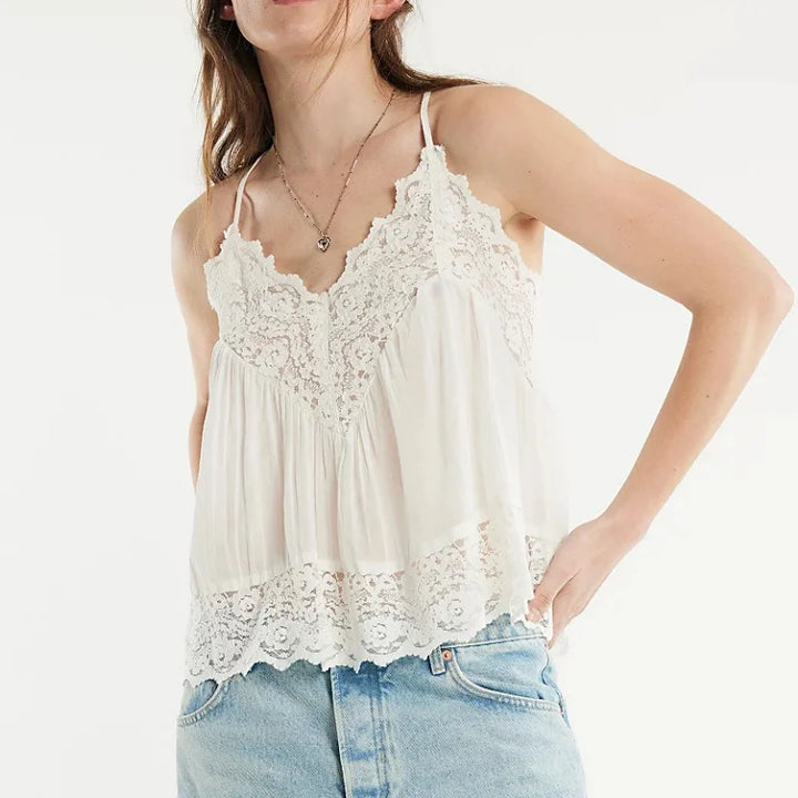 Morgan & Brooke | Ivory Lace-Trim Lightweight Silk-Blend Cami