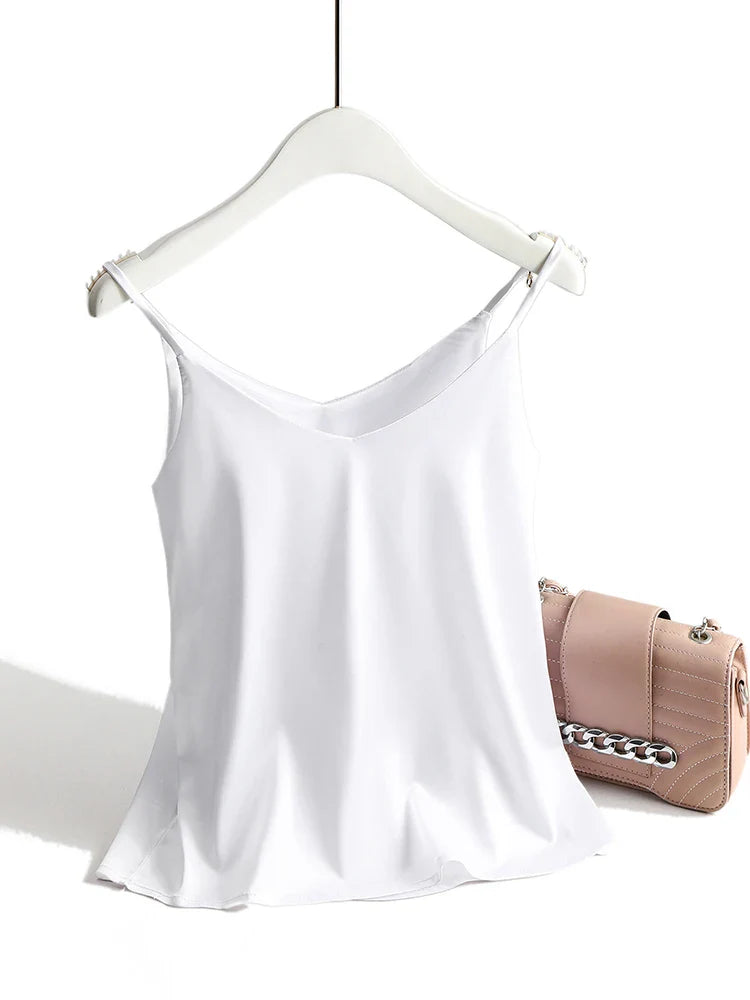 Morgan & Brooke | Ivory Lace-Trim V-Neck Silk Camisole