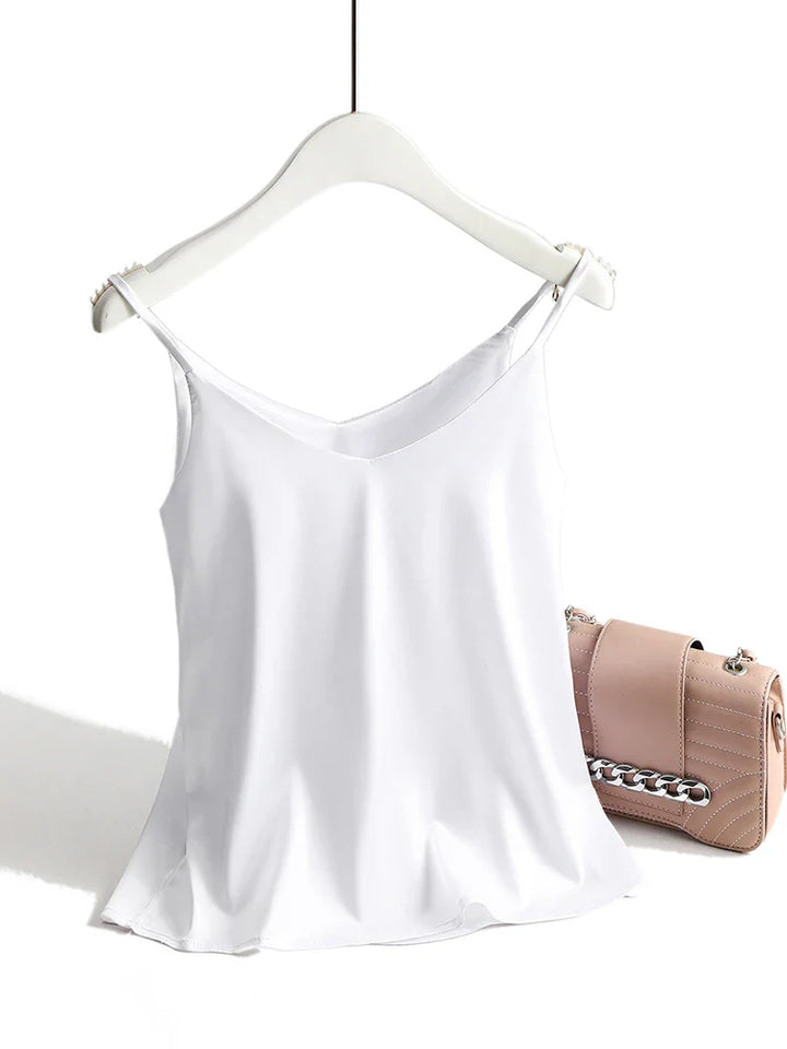 Morgan & Brooke | Ivory Lace-Trim V-Neck Silk Camisole