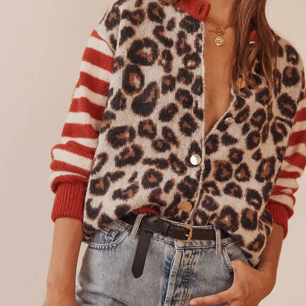 Morgan & Brooke | Tan Leopard-Stripe Print Relaxed Viscose Top