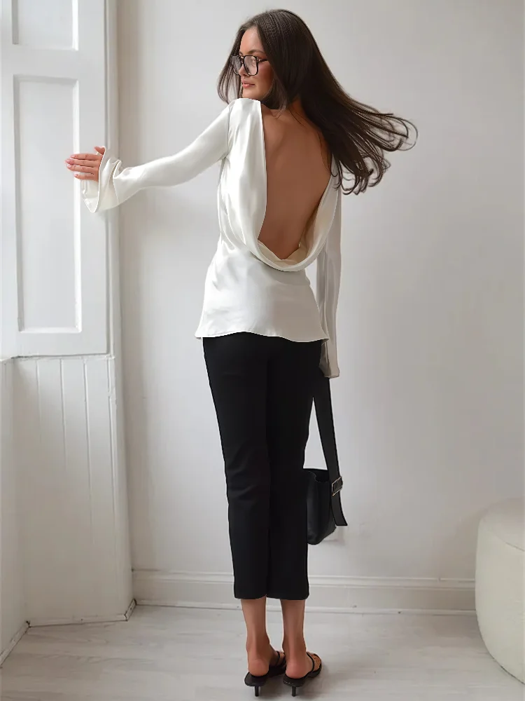 Morgan & Brooke | Long Sleeve Bell Cuff Satin Top