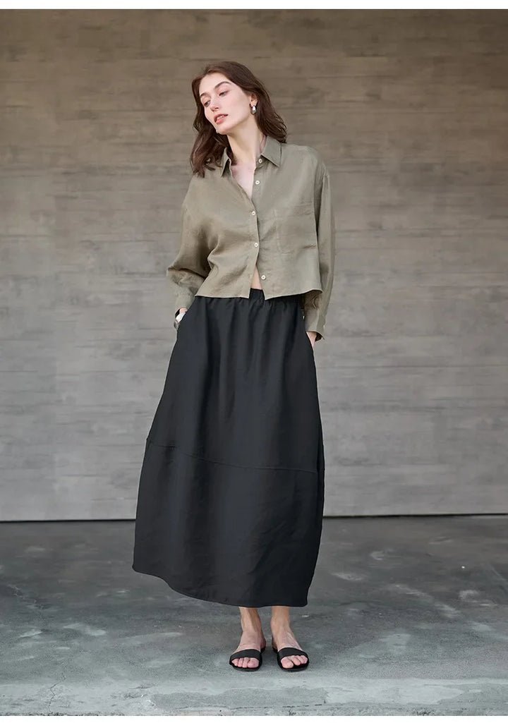 Morgan & Brooke | Natural Cropped Button-Up Linen Overshirt