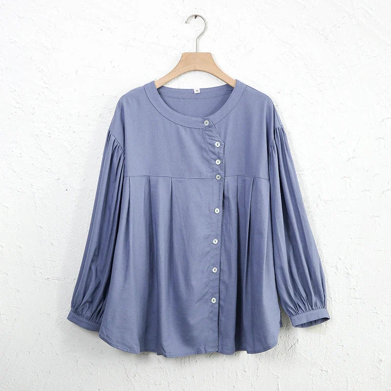Morgan & Brooke | Gathered Lantern-Sleeve Relaxed-Fit Cotton Blouse