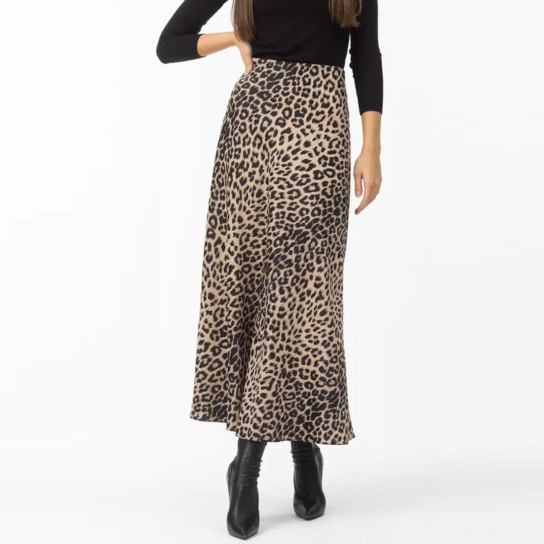Morgan & Brooke | Leopard Print Midi Satin Skirt