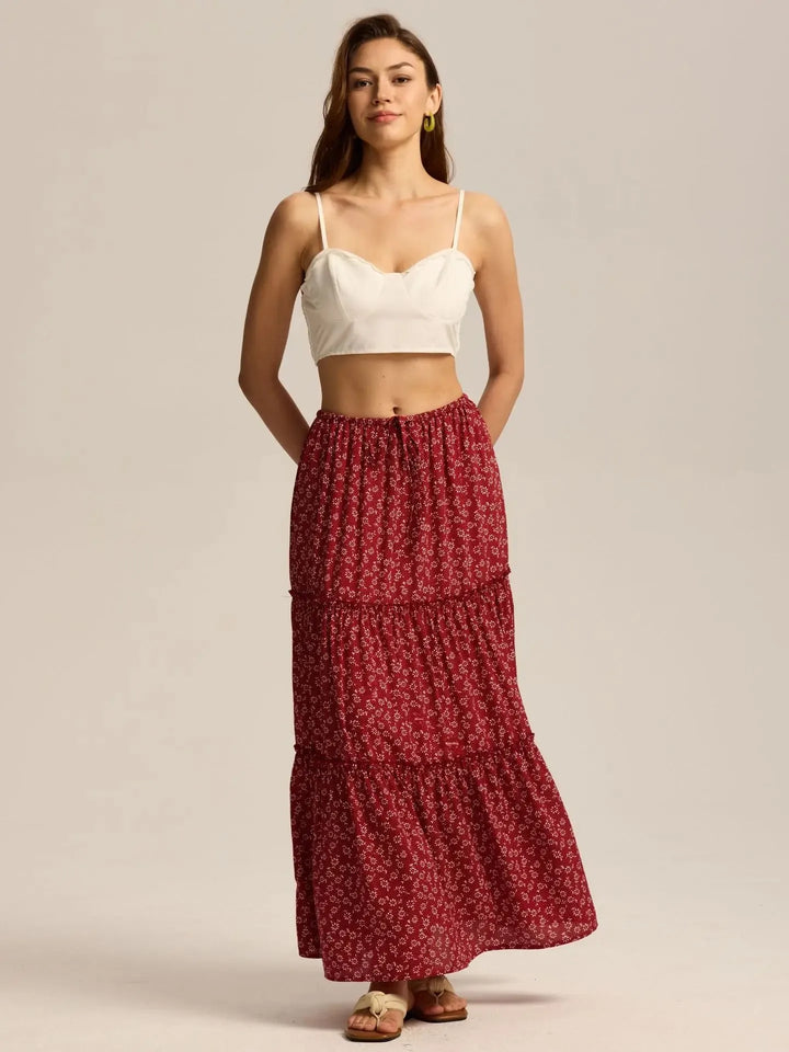 Morgan & Brooke | Printed Tiered Lightweight Maxi Skirt