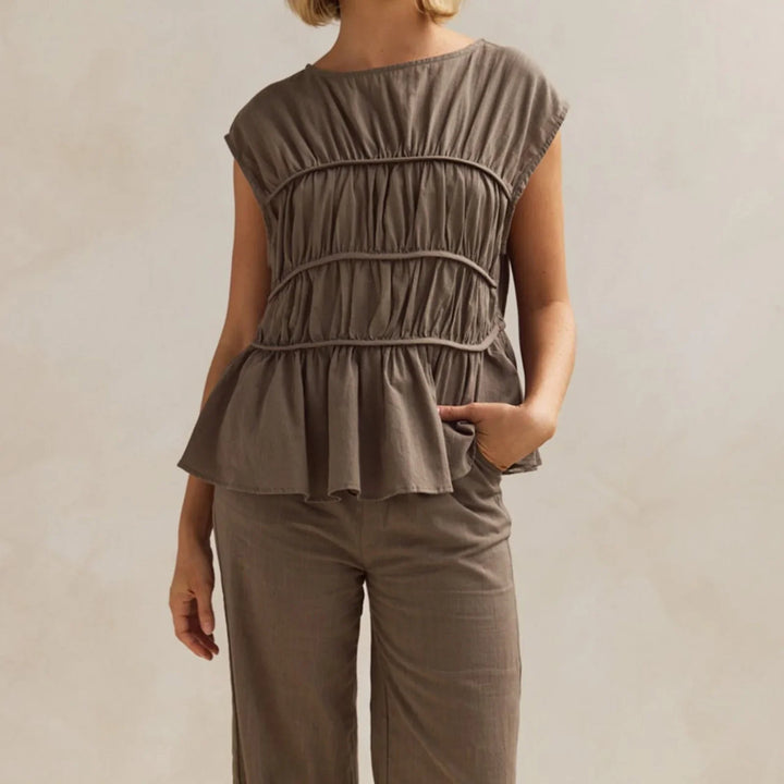Morgan & Brooke | Ruched Peplum Cotton-Blend Top