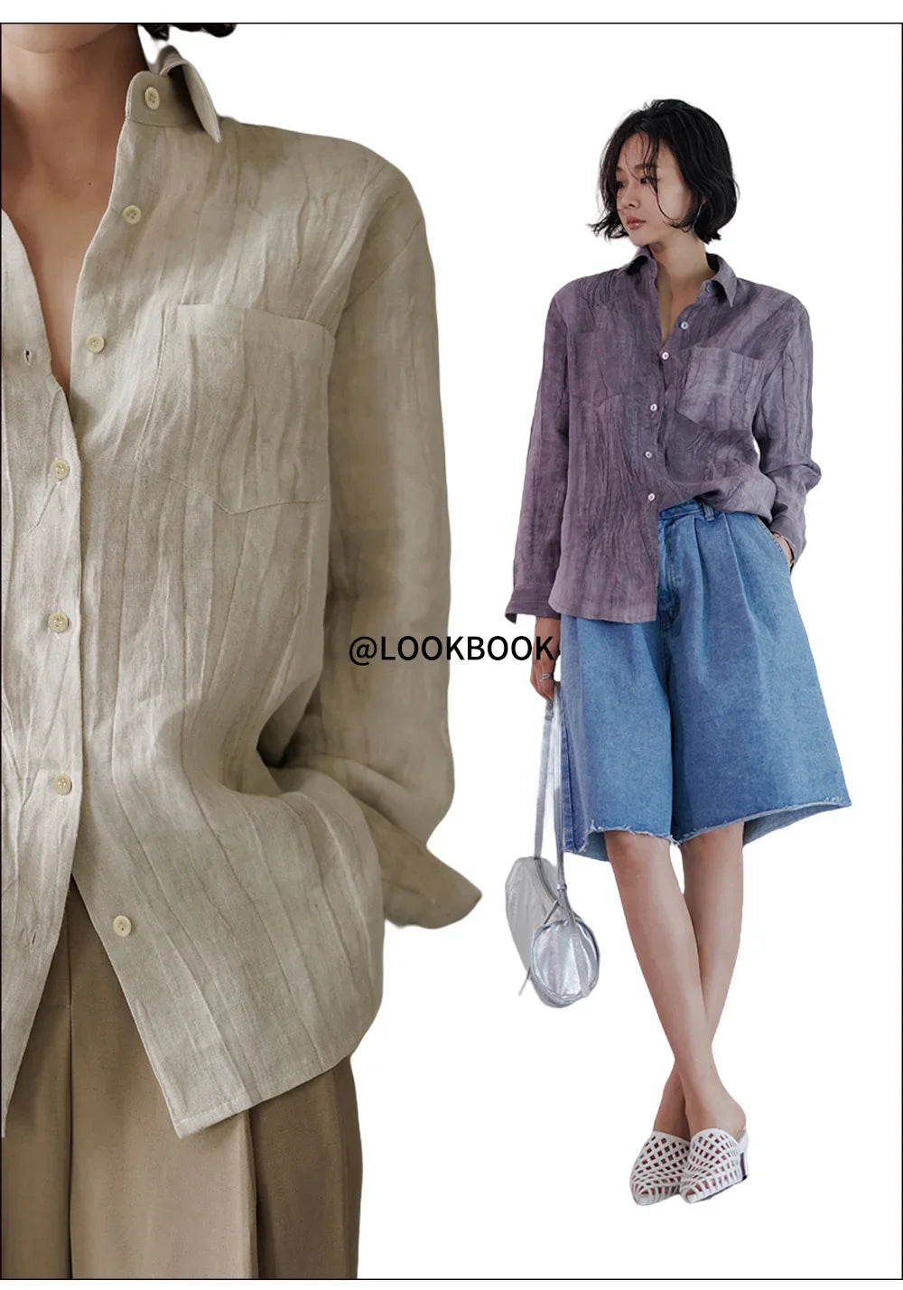 Morgan & Brooke | Natural Pleated Button-Up Linen Shirt