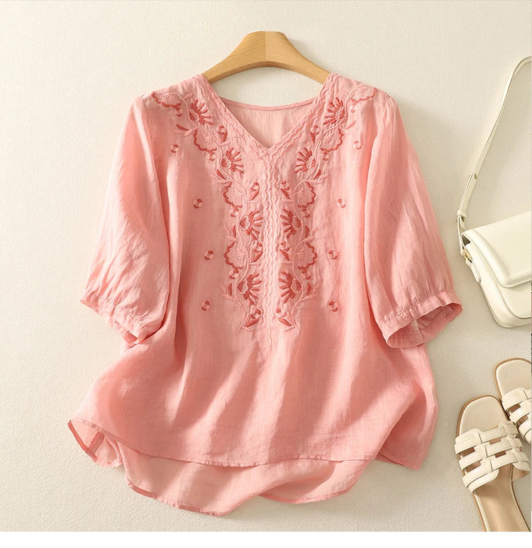 Morgan & Brooke | V-Neck Cotton Blouse