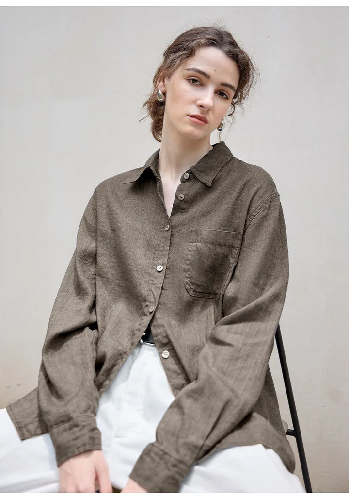 Morgan & Brooke | Indigo Relaxed Fit Button-Up Linen Shirt