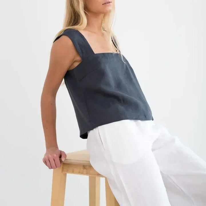 Morgan & Brooke | Square-Neck Cropped Linen Tank