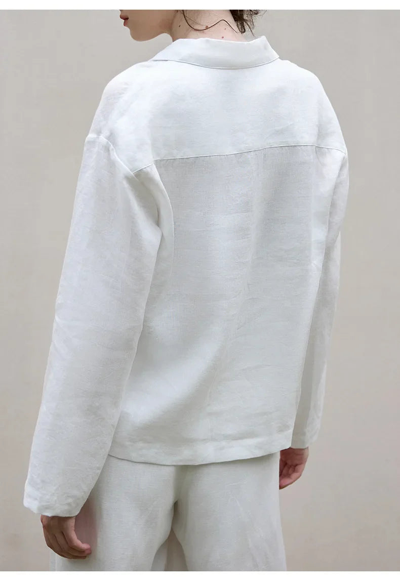 Morgan & Brooke | Natural Polo Collar Relaxed Fit Linen Pullover