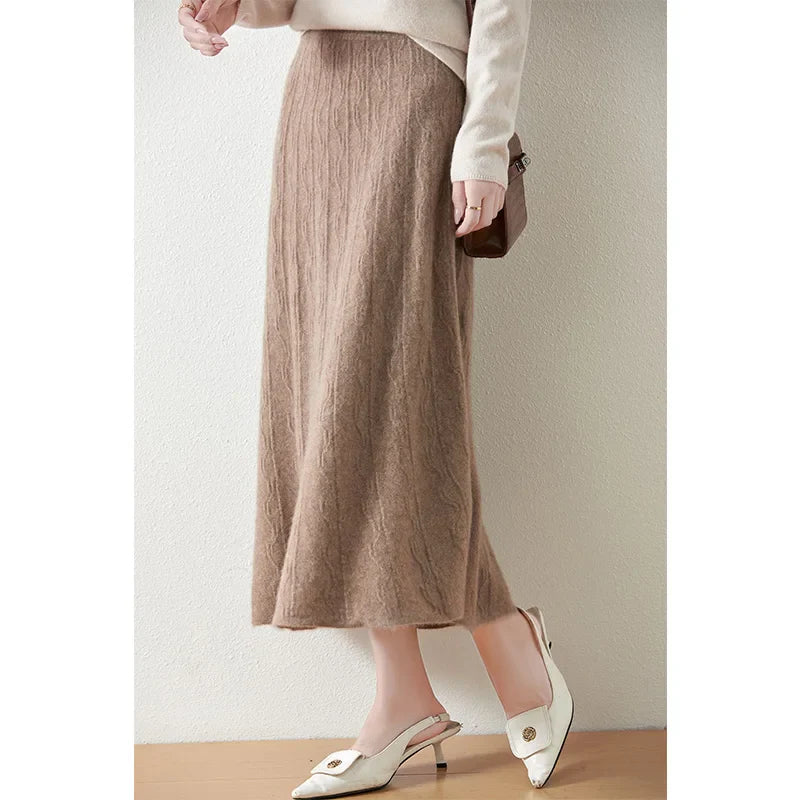 Morgan & Brooke | High-Waist Ribbed Merino Knit Skirt