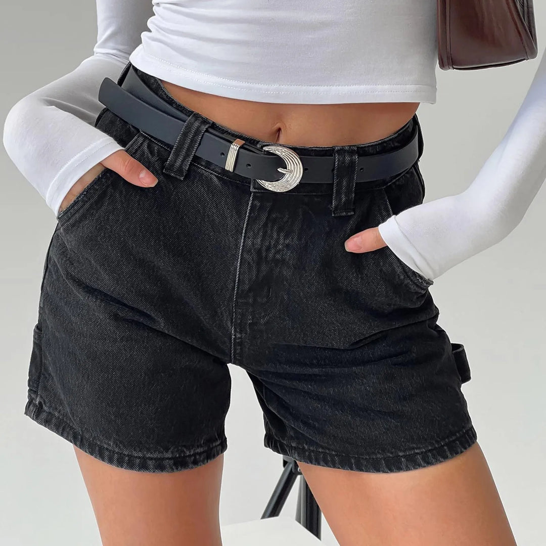 Morgan & Brooke | Indigo High-Waist Cotton Denim Shorts