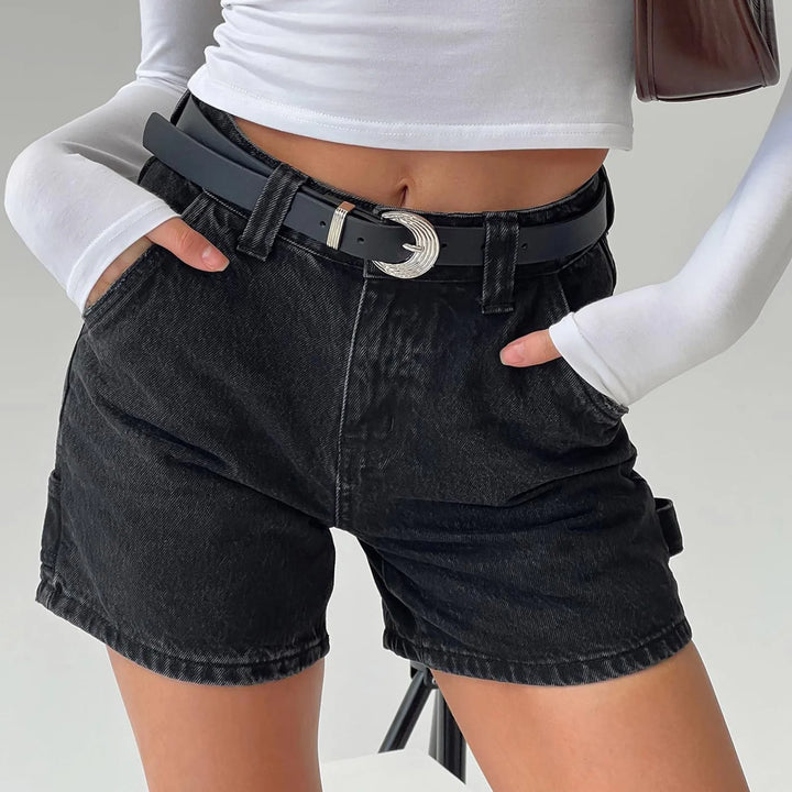 Morgan & Brooke | Indigo High-Waist Cotton Denim Shorts