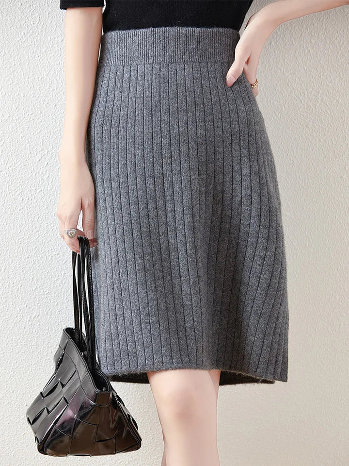 Morgan & Brooke | Ribbed High-Waist Merino Wool Skirt