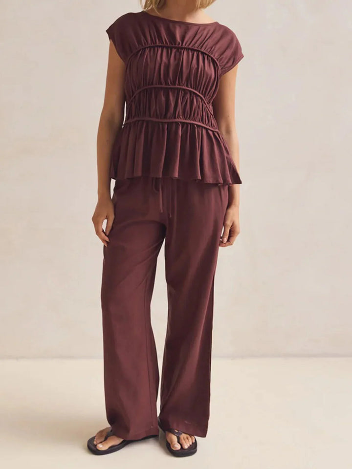 Morgan & Brooke | Ruched Peplum Cotton-Blend Top