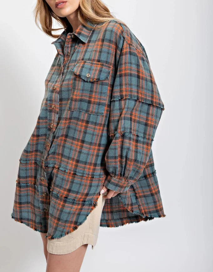 Morgan & Brooke | Green Plaid Button-Up Flannel Shirt