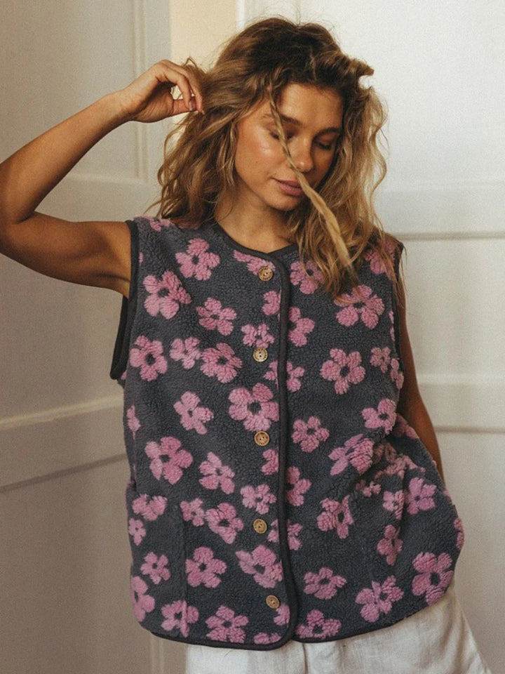 Morgan & Brooke | Floral Print Fleece Vest