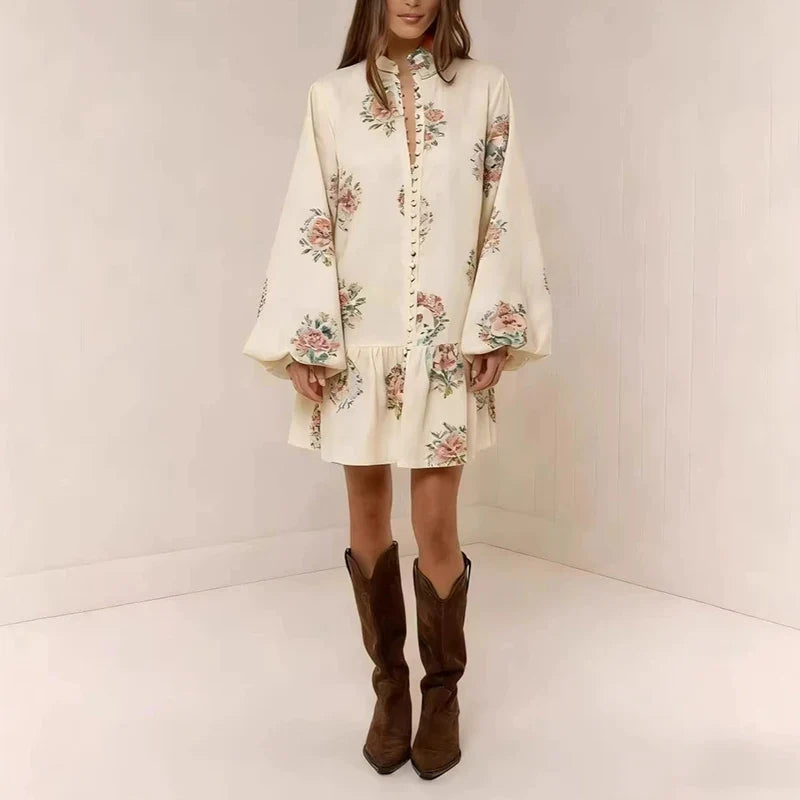 Morgan & Brooke | Multicolor Floral Print Button-Up Cotton-Blend Dress