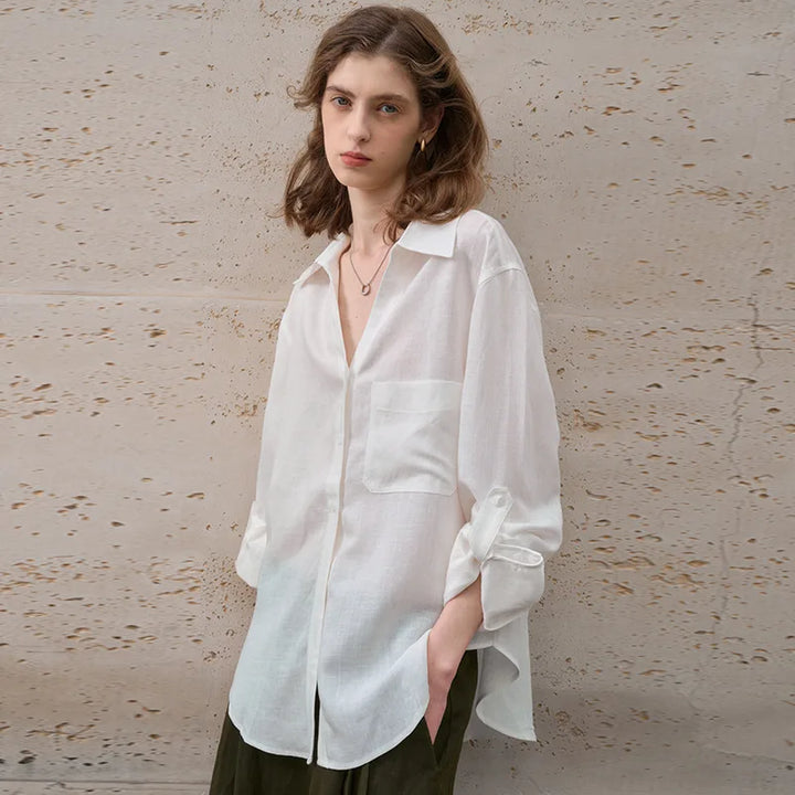 Morgan & Brooke | Natural Relaxed Fit Button-Up Linen Shirt