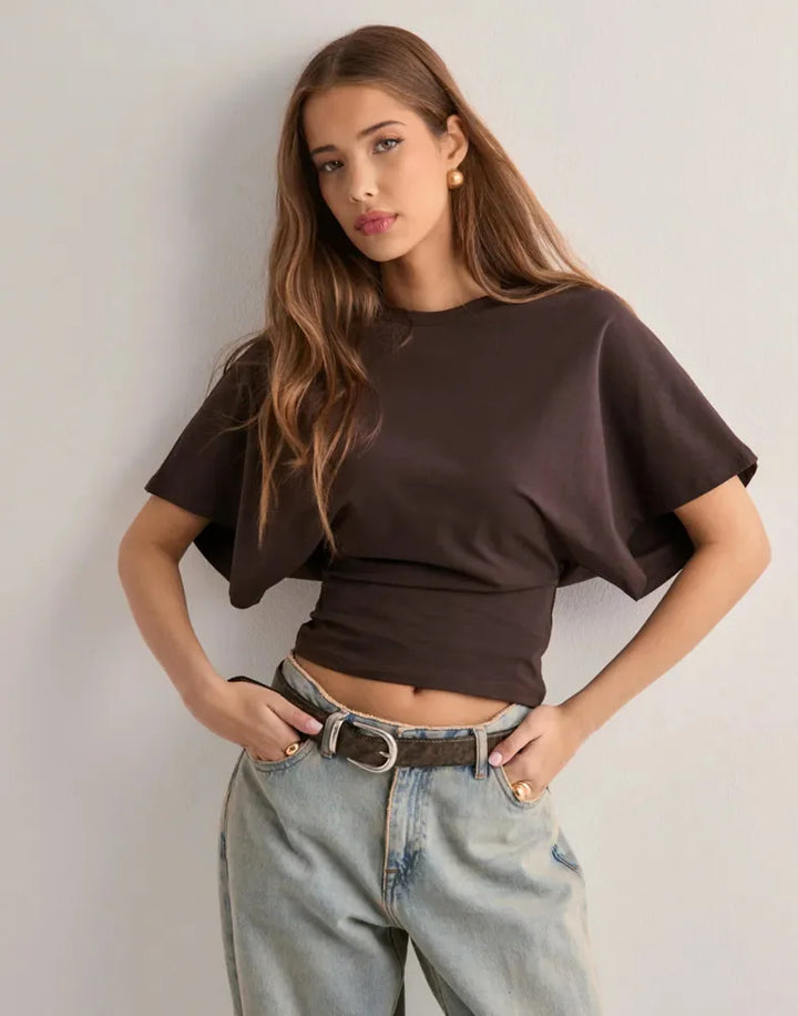 Morgan & Brooke | Ivory Draped Relaxed Fit Cotton Tee