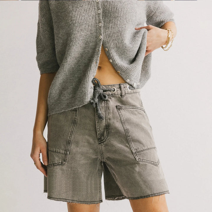 Morgan & Brooke | Light Blue High-Waist Frayed Hem Cotton Denim Shorts