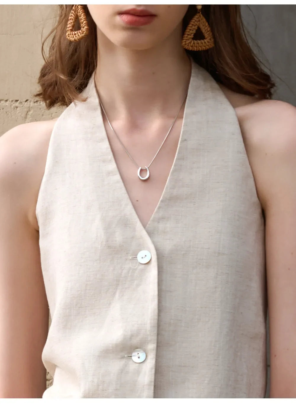 Morgan & Brooke | Natural Halter-Neck Waistcoat Cut Linen Top