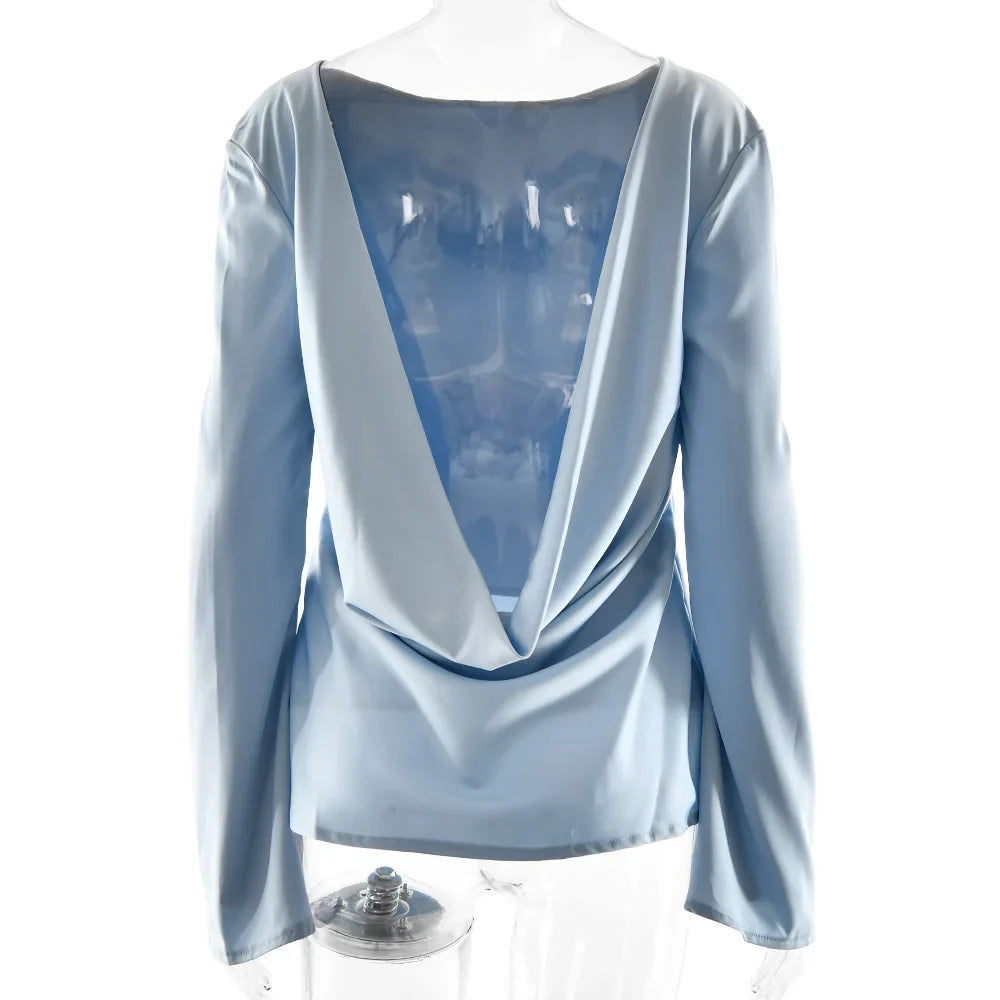 Morgan & Brooke | Long Sleeve Bell Cuff Satin Top