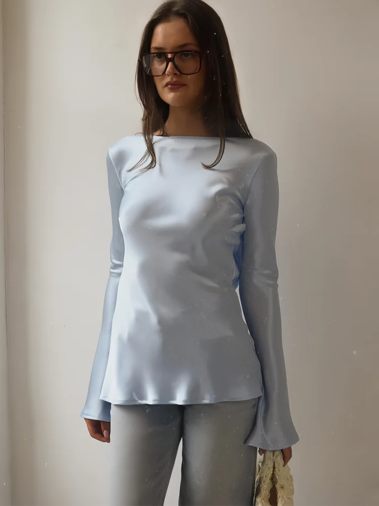 Morgan & Brooke | Long Sleeve Bell Cuff Satin Top
