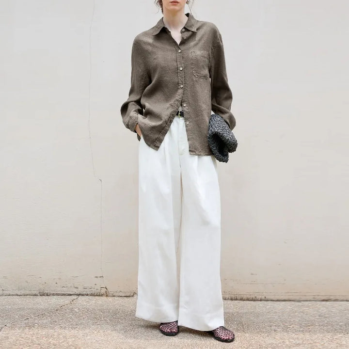 Morgan & Brooke | Indigo Relaxed Fit Button-Up Linen Shirt