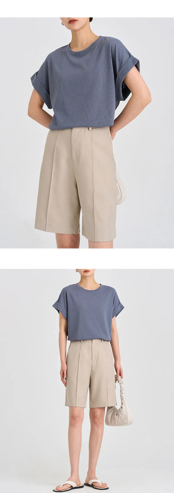 Morgan & Brooke | White Rolled-Cuff Oversized Cotton Tee