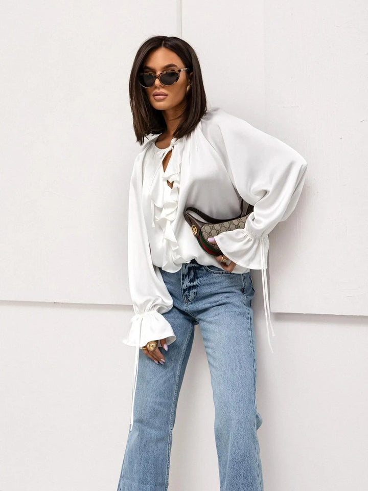 Morgan & Brooke | Ruffled Satin Blouse