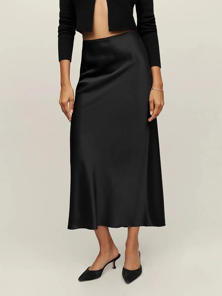Morgan & Brooke | High-Waist Bias-Cut Satin Midi Skirt