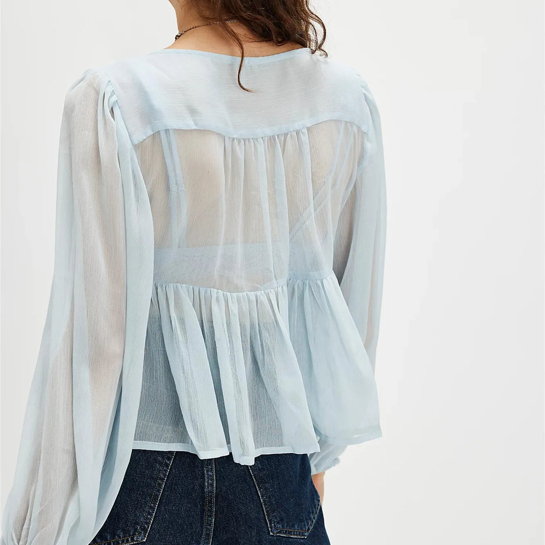 Morgan & Brooke | Sheer Tie-Neck Chiffon Blouse