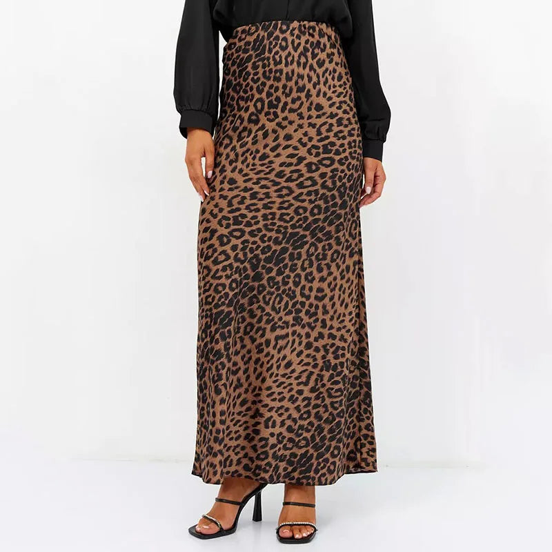 Morgan & Brooke | Leopard Print Midi Satin Skirt