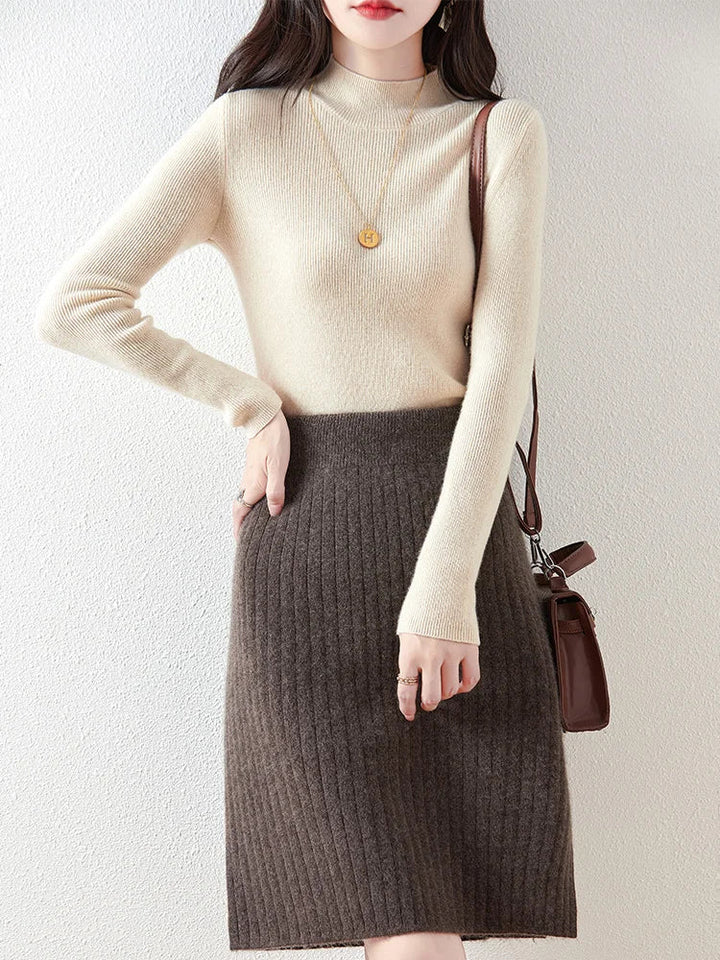 Morgan & Brooke | Ribbed High-Waist Merino Wool Skirt