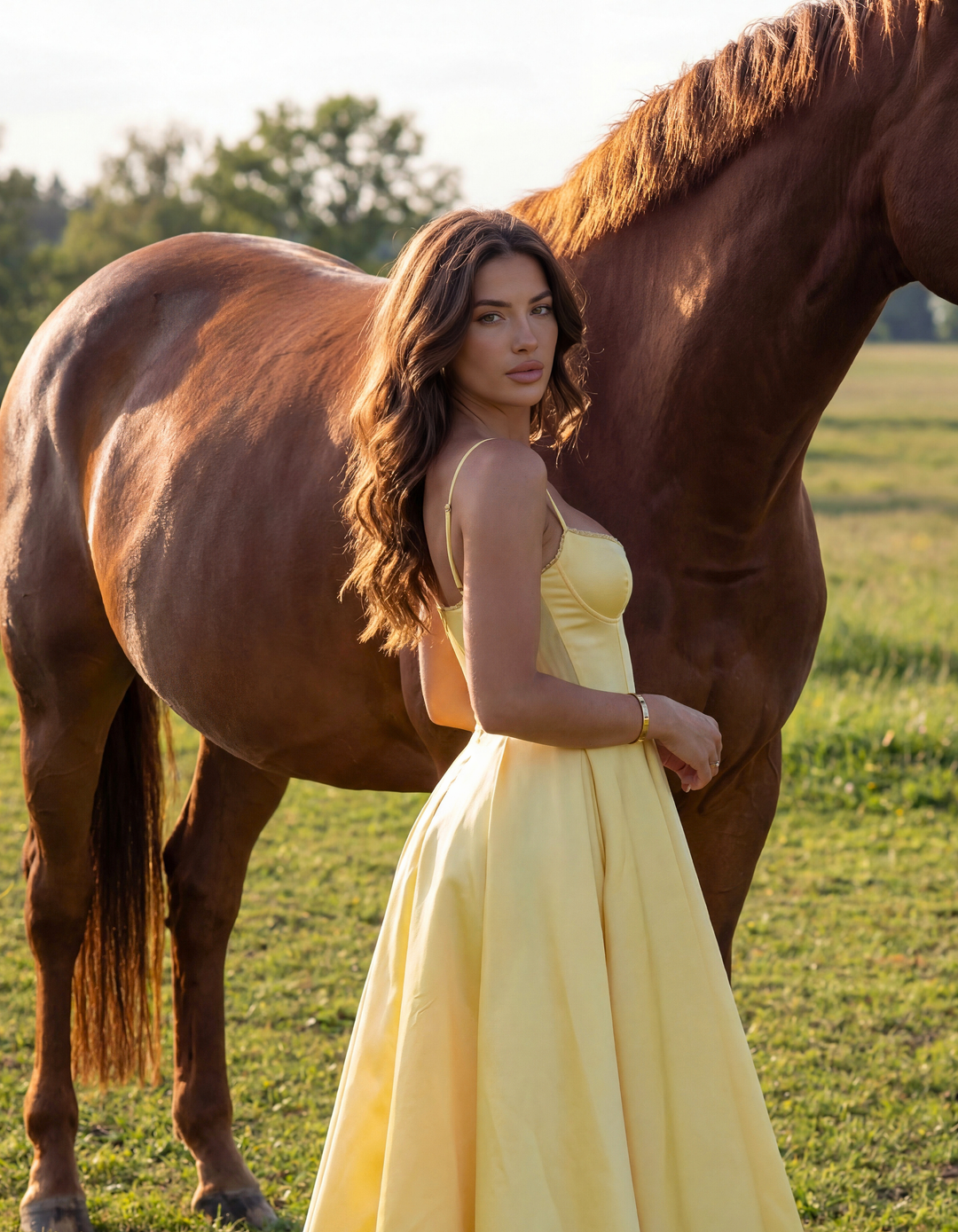 Morgan & Brooke | Ivory Tulle-Skirt Satin Midi Dress