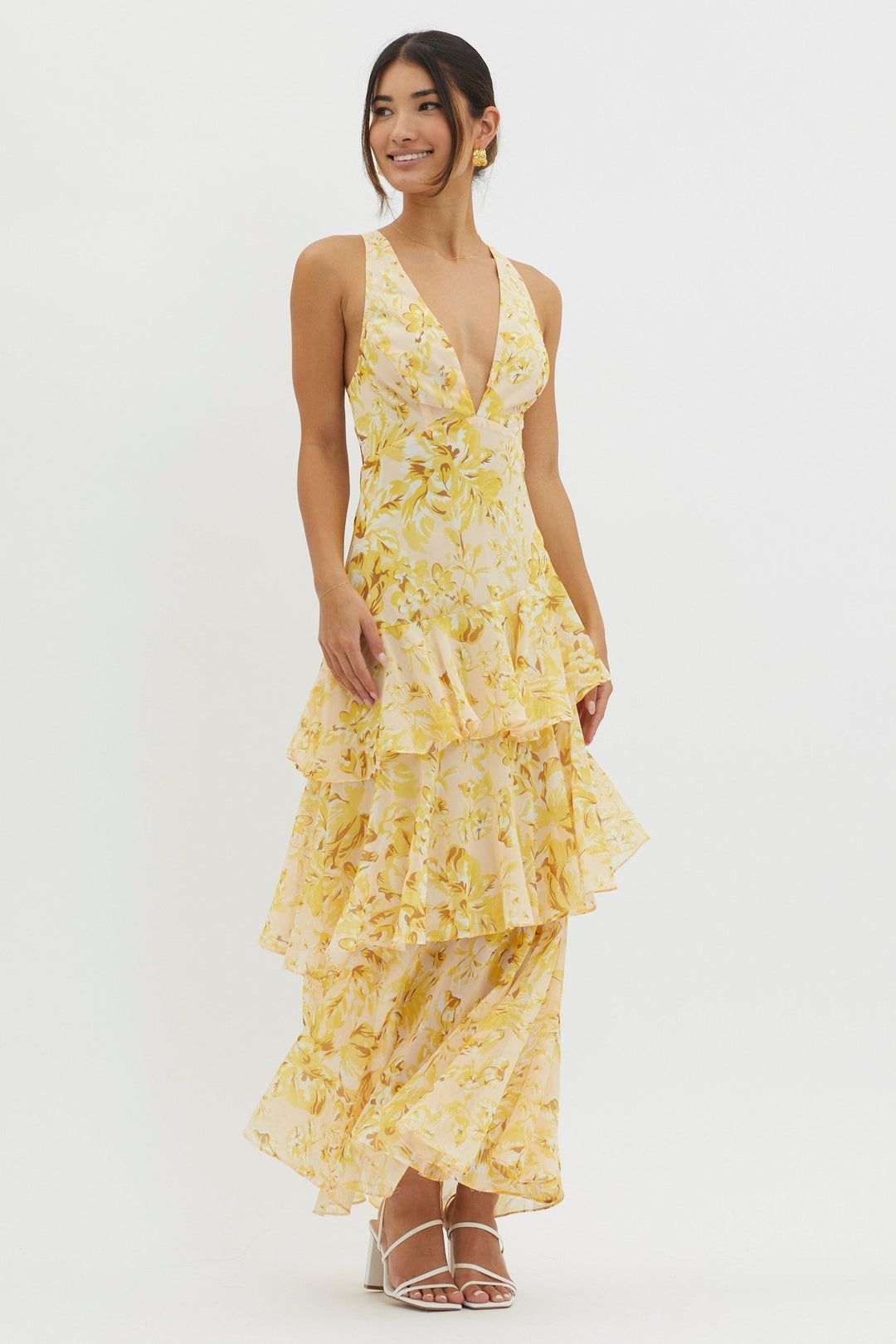 Morgan & Brooke | Ivory Floral Shift Midi Dress