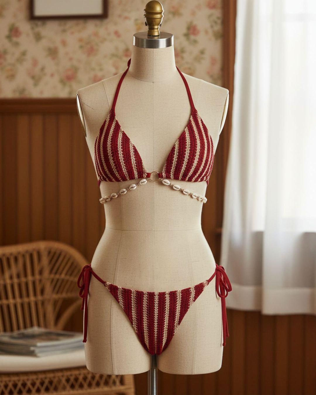 Morgan and Brooke | O-Ring Bikini Set for Women in Red with Contrasting Details