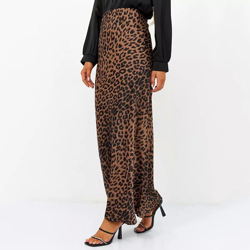 Morgan & Brooke | Leopard Print Midi Satin Skirt