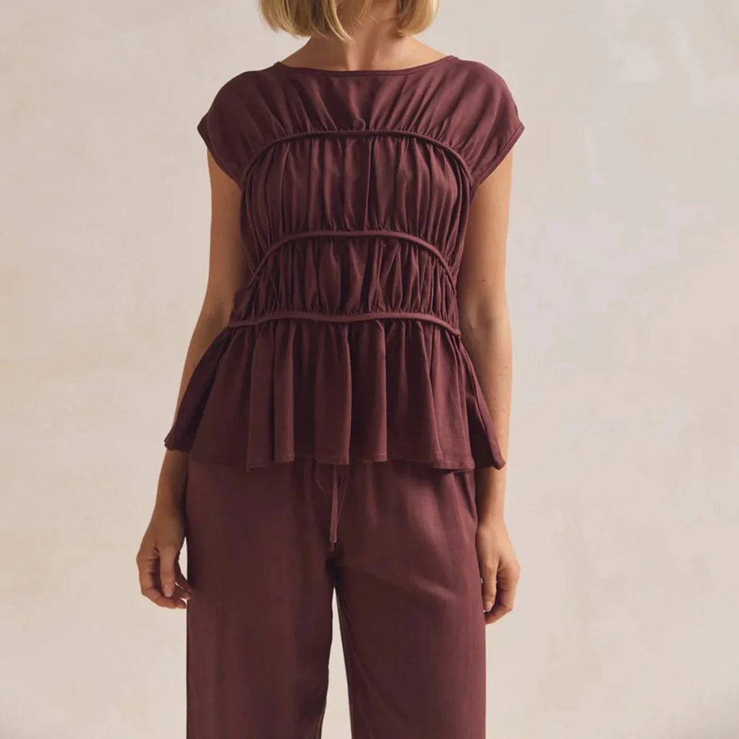 Morgan & Brooke | Ruched Peplum Cotton-Blend Top