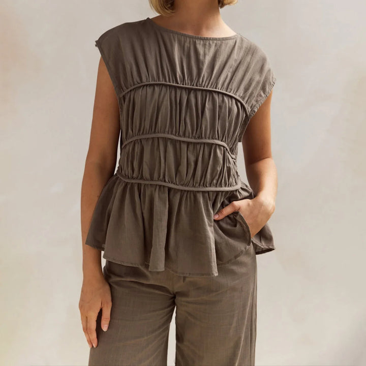 Morgan & Brooke | Ruched Peplum Cotton-Blend Top