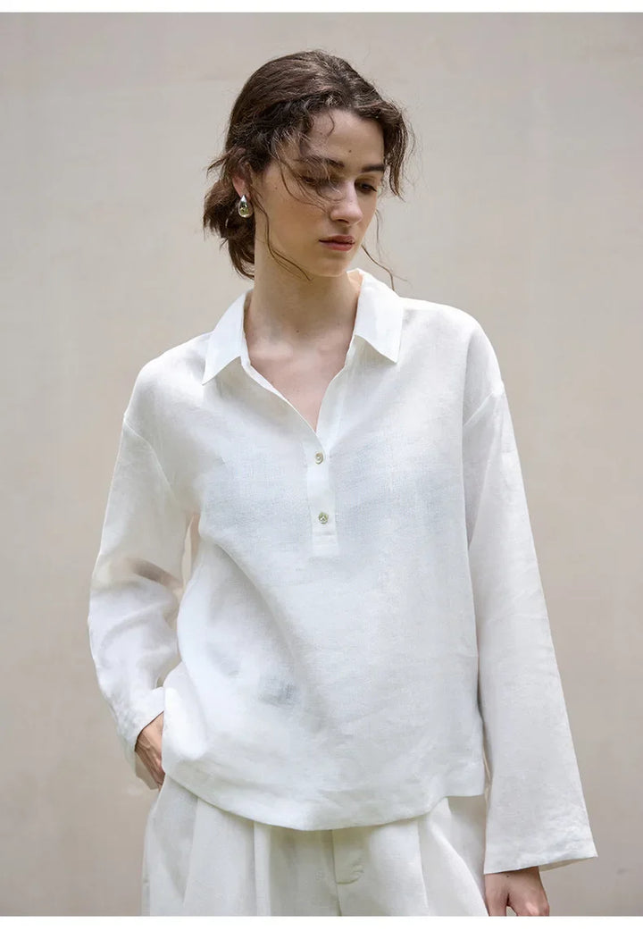 Morgan & Brooke | Natural Polo Collar Relaxed Fit Linen Pullover