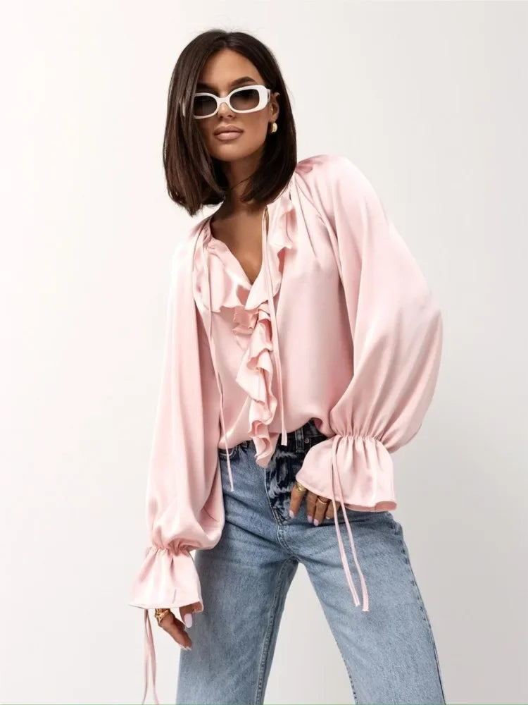 Morgan & Brooke | Ruffled Satin Blouse