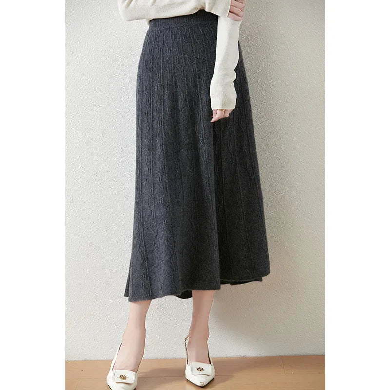 Morgan & Brooke | High-Waist Ribbed Merino Knit Skirt