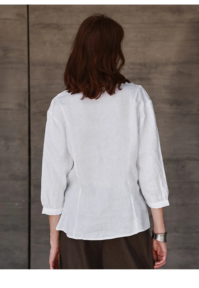 Morgan & Brooke | Fitted V-Neck Linen Blouse