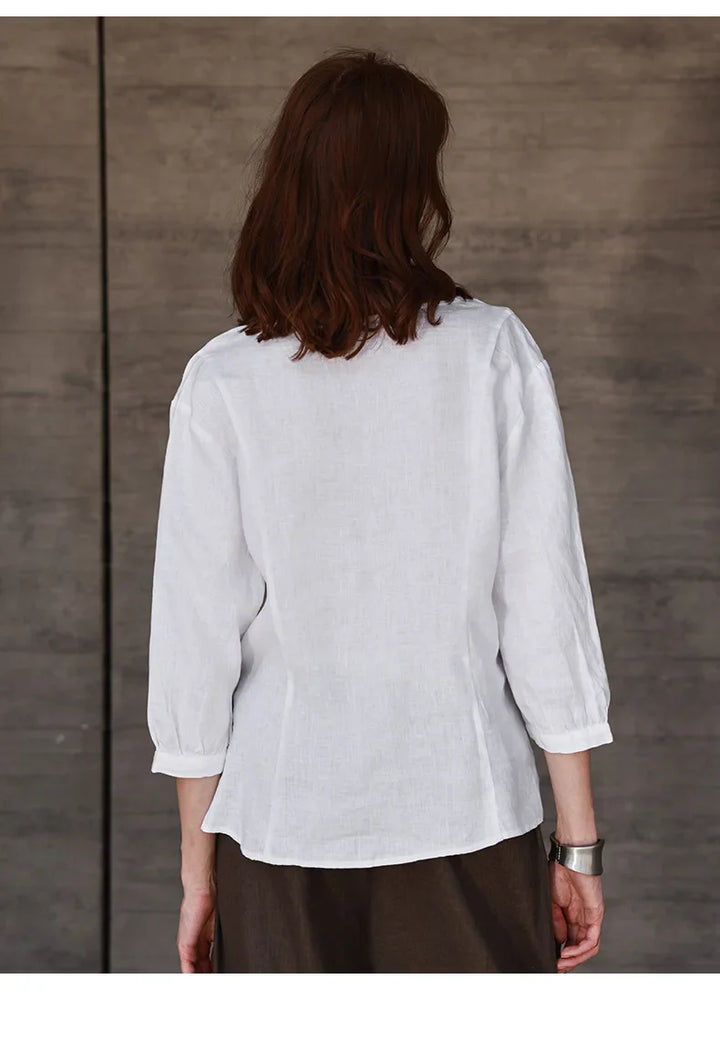 Morgan & Brooke | Fitted V-Neck Linen Blouse