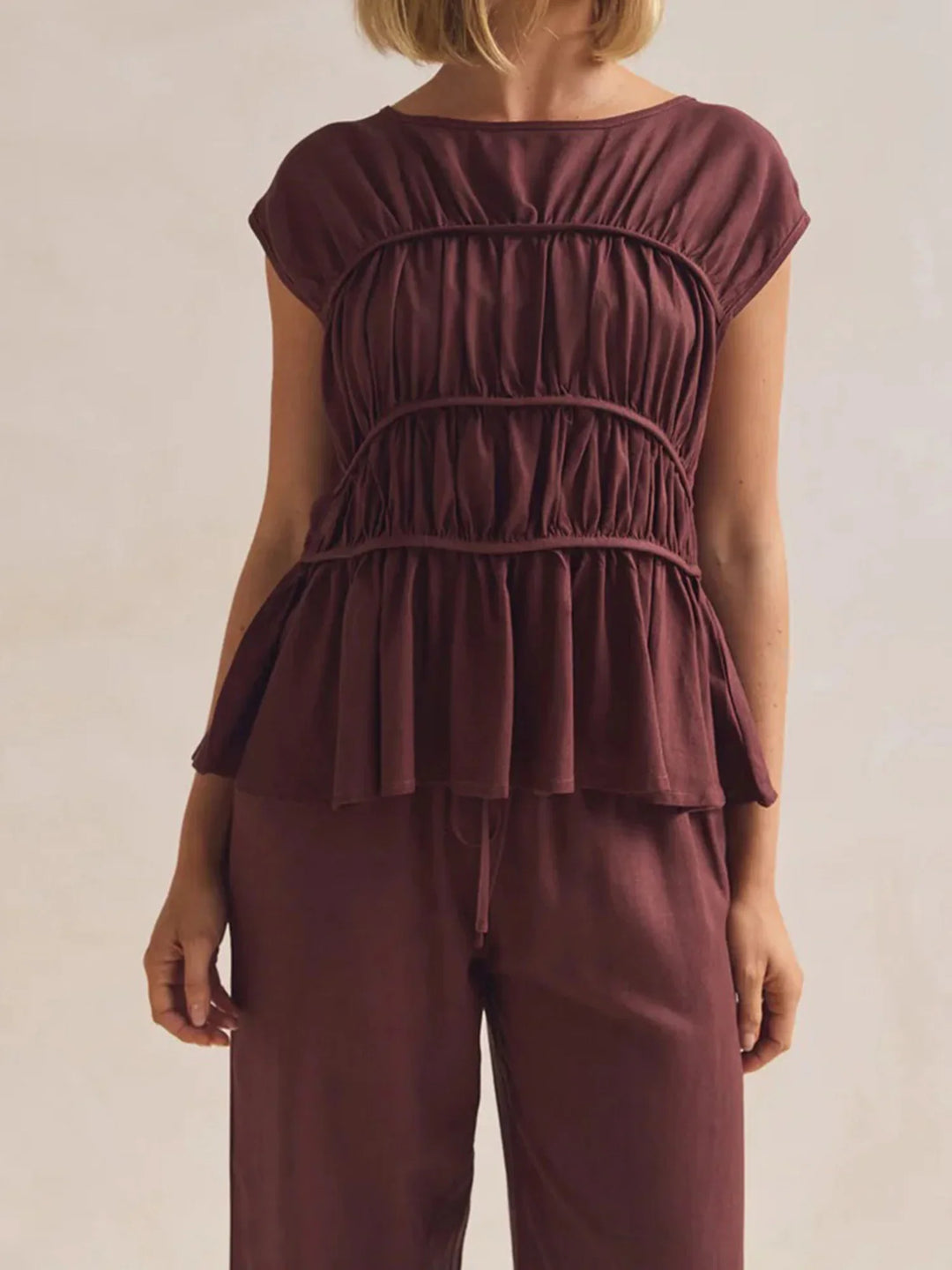 Morgan & Brooke | Ruched Peplum Cotton-Blend Top