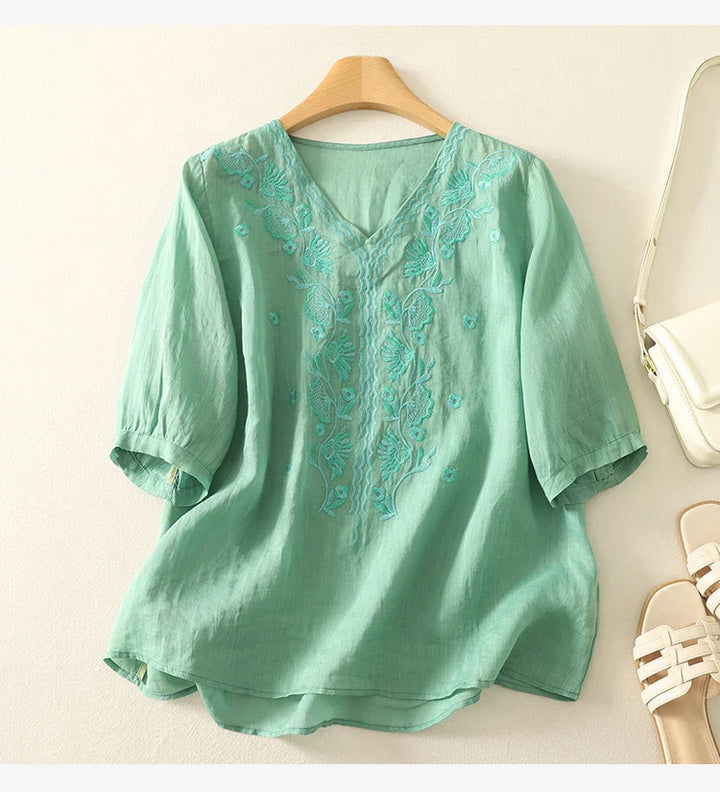 Morgan and Brooke | V-Neck Cotton Blouse